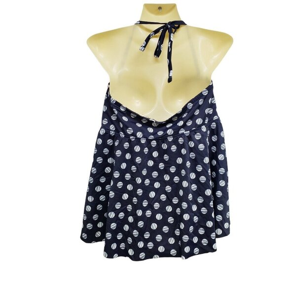 INC Swim Top Polka Dot‎ Print Halter Tankini Bandeau Navy Blue Plus Size 14 - Picture 5 of 12